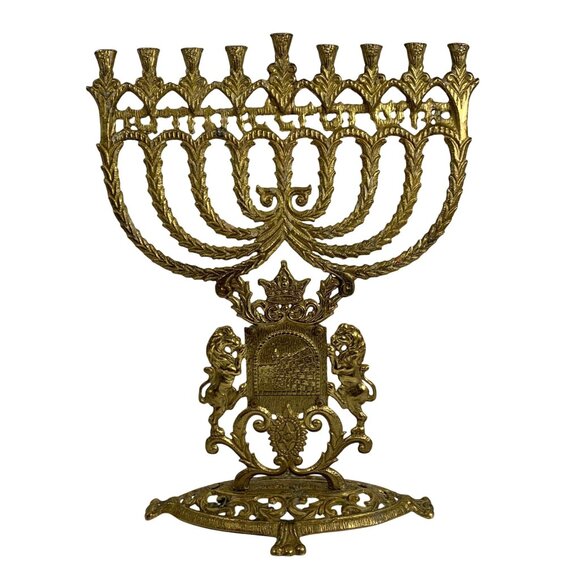 Brass Menorah Hanukkah Weinberg 10 Commandments Jewish Art Judaica 13.5"x10.5" - Picture 7 of 9